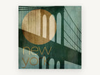 Teal Bridge Moon, new york bridge typography illustration, city canvas wall art print, front view