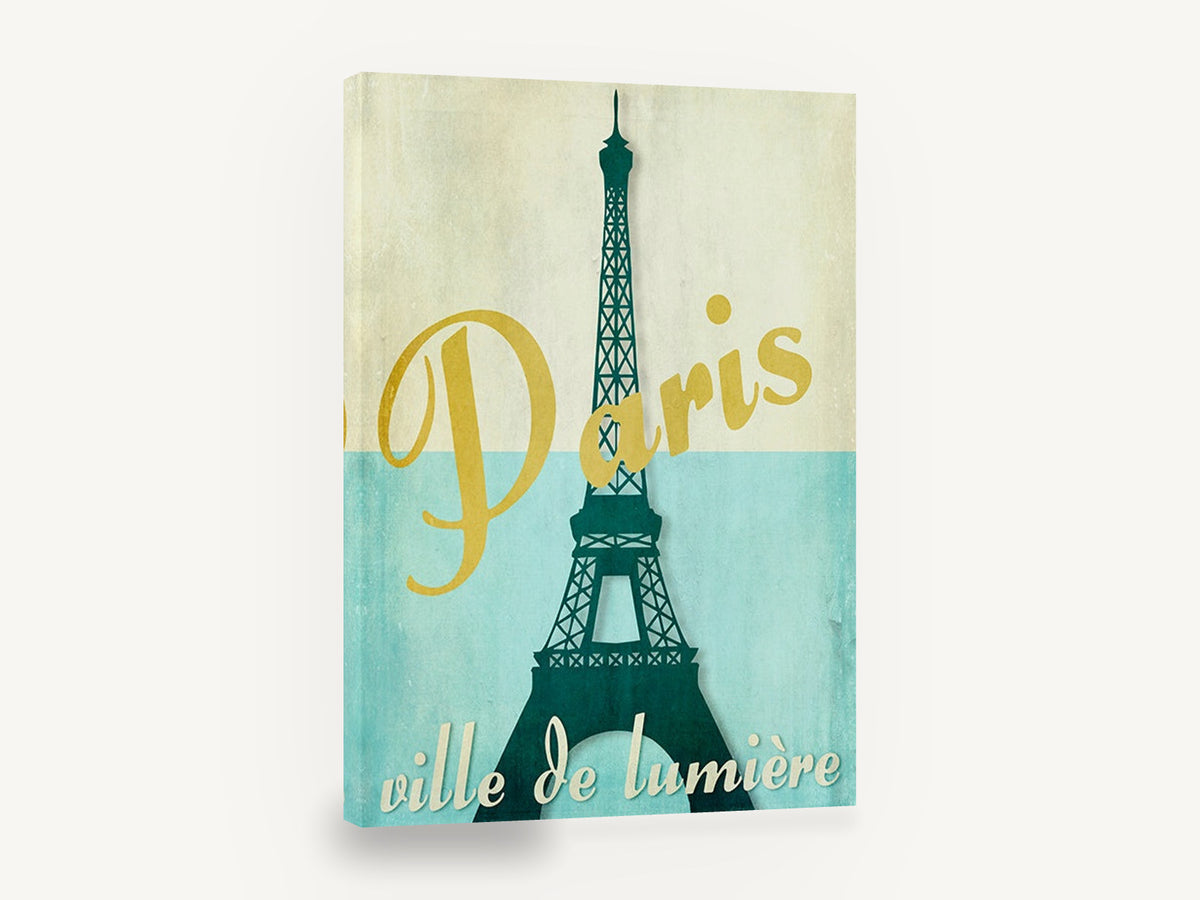 Paris Ville de Lumière, paris eiffel tower vintage travel poster, city canvas wall art print ready to hang