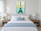 Paris Ville de Lumière city canvas print on the wall of a bedroom