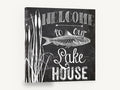 Chalkboard Lake House Welcome, lake house welcome chalkboard typography, landscape canvas wall art print ready to hang