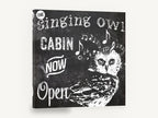 Singing Owl Cabin, chalkboard owl typography sign, animal canvas wall art print ready to hang