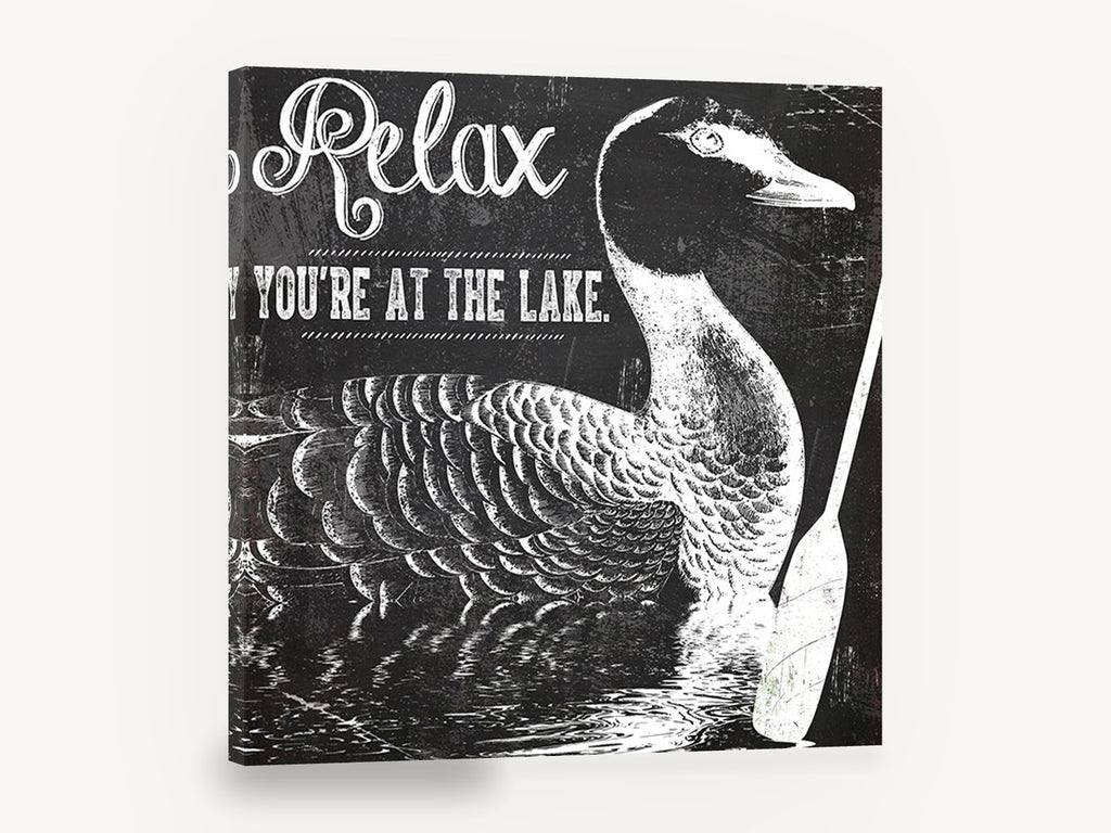 Lake Duck Chalkboard, black and white lake duck typography, landscape canvas wall art print ready to hang