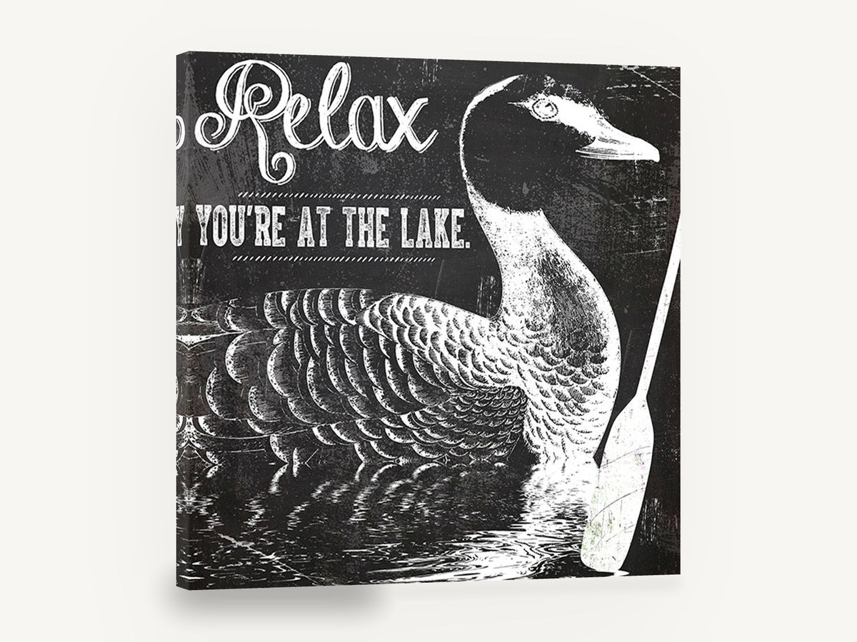 Lake Duck Chalkboard, black and white lake duck typography, landscape canvas wall art print ready to hang