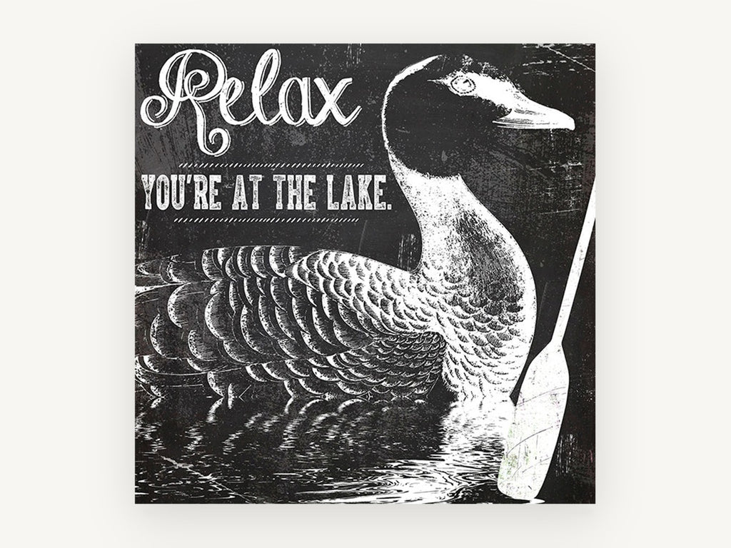 Lake Duck Chalkboard, black and white lake duck typography, landscape canvas wall art print, front view