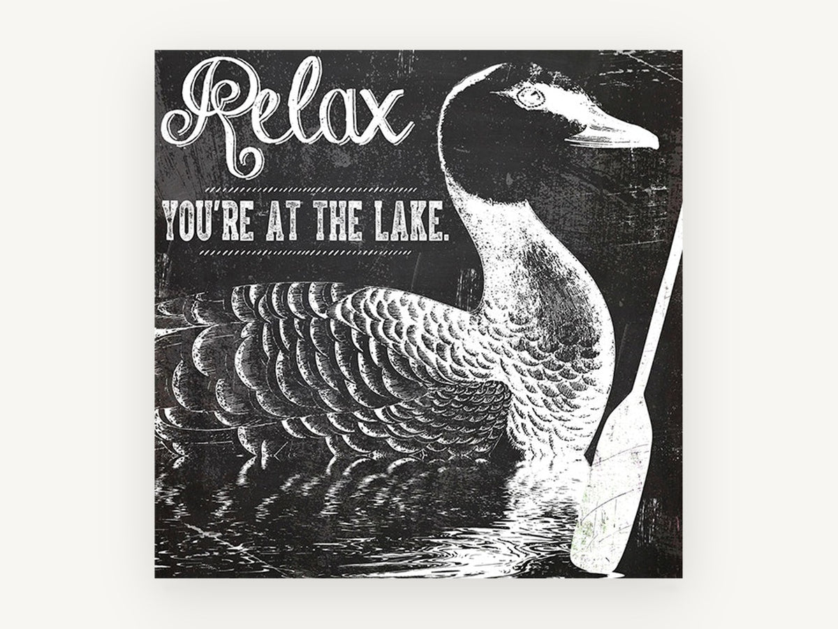 Lake Duck Chalkboard, black and white lake duck typography, landscape canvas wall art print, front view