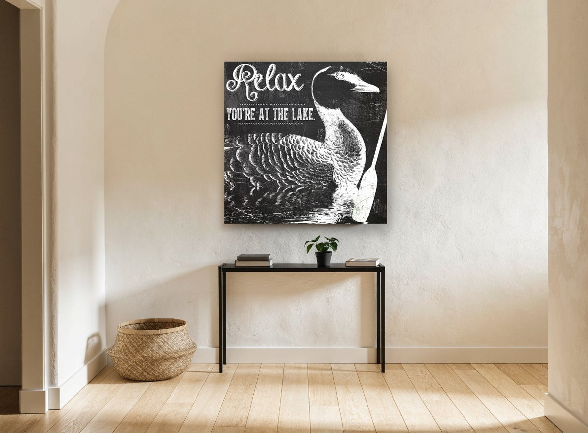 Lake Duck Chalkboard landscape canvas print on the wall of a hallway