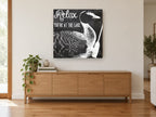 Lake Duck Chalkboard landscape canvas print on the wall of a living room above a sideboard