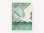 Swan Over Teal Waves, vintage swan zoo poster illustration, animal canvas wall art print, front view