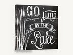 Jump In Chalkboard, go jump in the lake chalkboard typography, landscape canvas wall art print ready to hang