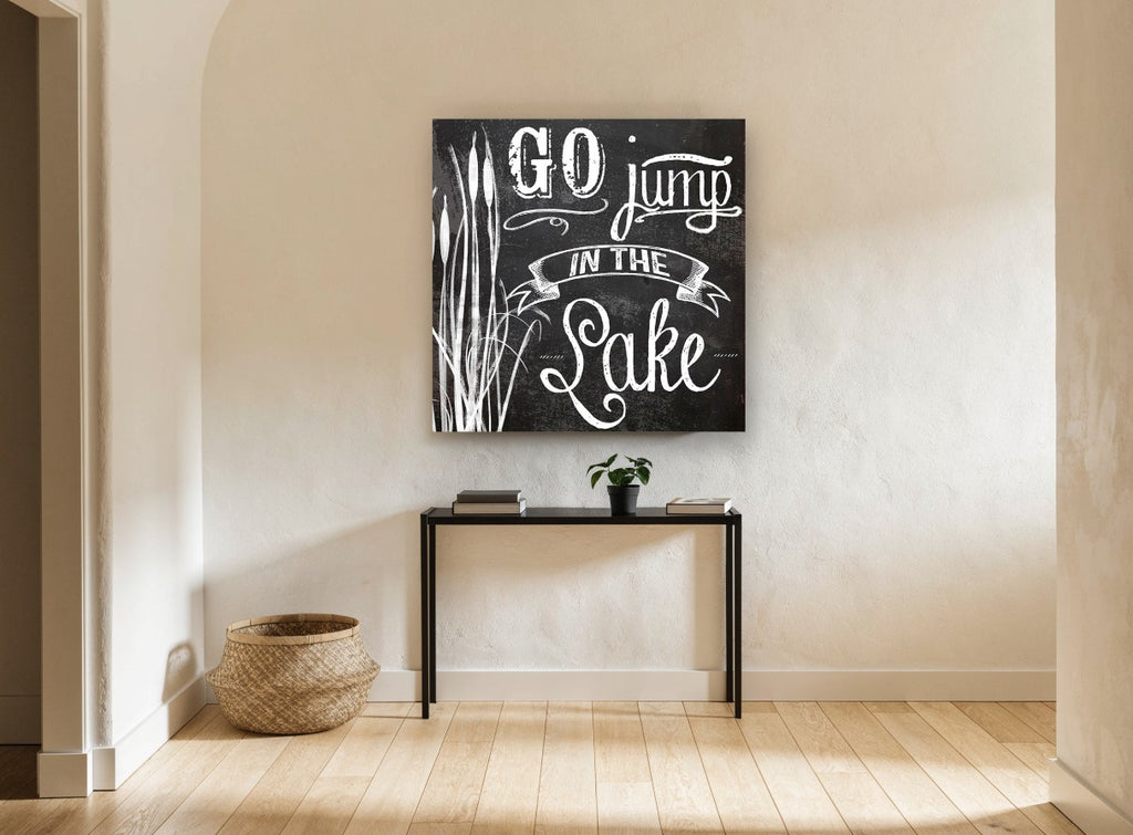 Jump In Chalkboard landscape canvas print on the wall of a hallway