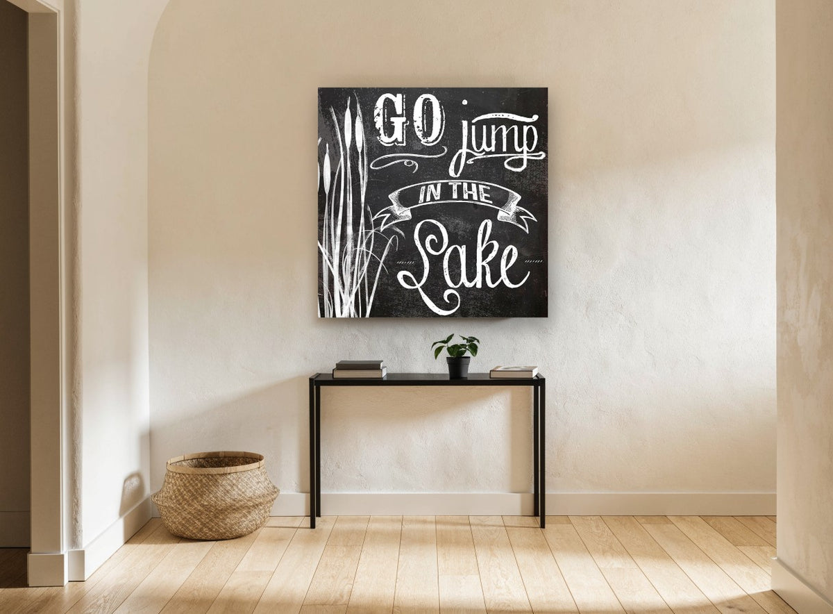 Jump In Chalkboard landscape canvas print on the wall of a hallway