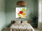 Scrolling Vine Blooms floral canvas print on the wall of a bedroom