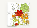 Scrolling Vine Blooms, red orange green floral watercolour illustration, floral canvas wall art print ready to hang