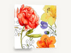 Poppy Red Garden Rhapsody, red peony yellow lily watercolour floral, floral canvas wall art print ready to hang