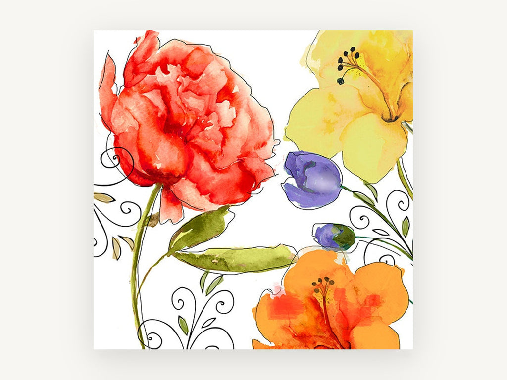 Poppy Red Garden Rhapsody, floral canvas wall art print, front view
