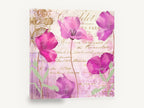 Poppies on Paris Letter, pink purple poppies vintage script, floral canvas wall art print ready to hang