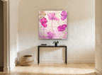 Poppies on Paris Letter floral canvas print on the wall of a hallway