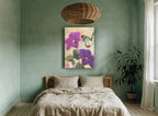 Amethyst Clematis Butterfly floral canvas print on the wall of a bedroom