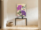 Amethyst Clematis Butterfly floral canvas print on the wall of a hallway