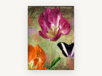 Magenta Tulip and Butterfly, floral canvas wall art print, front view