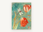 Tulips and Dragonfly Ledger, floral canvas wall art print, front view
