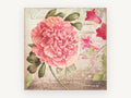 Peony and Postcard Script, floral canvas wall art print, front view
