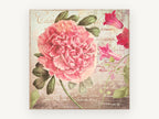 Peony and Postcard Script, floral canvas wall art print, front view