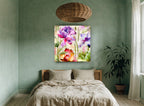 Garden Script Bloom floral canvas print on the wall of a bedroom