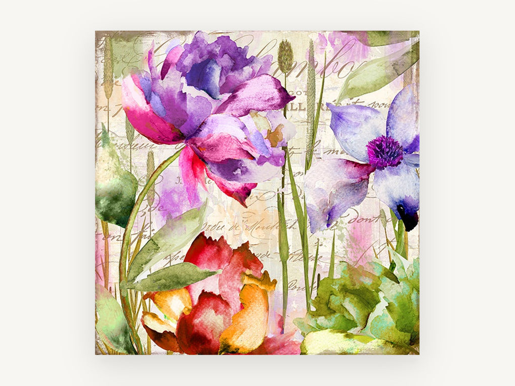 Garden Script Bloom, floral canvas wall art print, front view