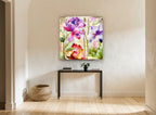 Garden Script Bloom floral canvas print on the wall of a hallway