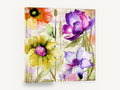 Script Garden Blooms, purple yellow orange watercolour flowers, floral canvas wall art print ready to hang