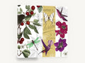 Golden Hummingbird Cherry Garden, cherry branch hummingbird butterfly collage, floral canvas wall art print ready to hang