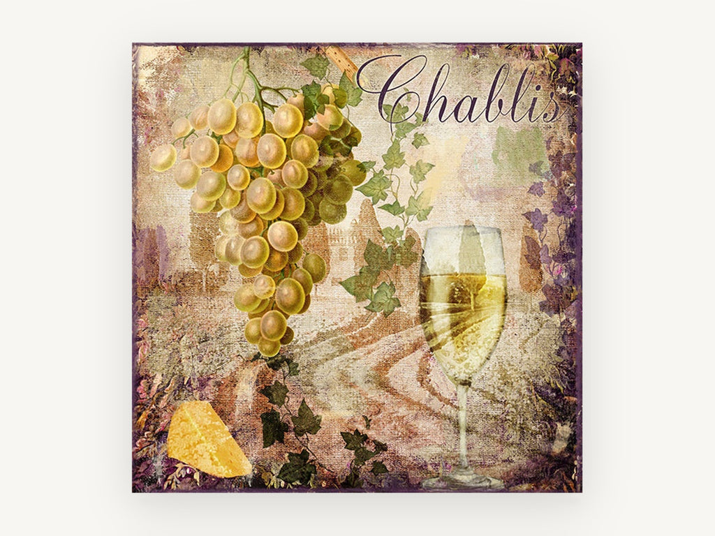 Chablis Grapes and Glass, kitchen canvas wall art print, front view