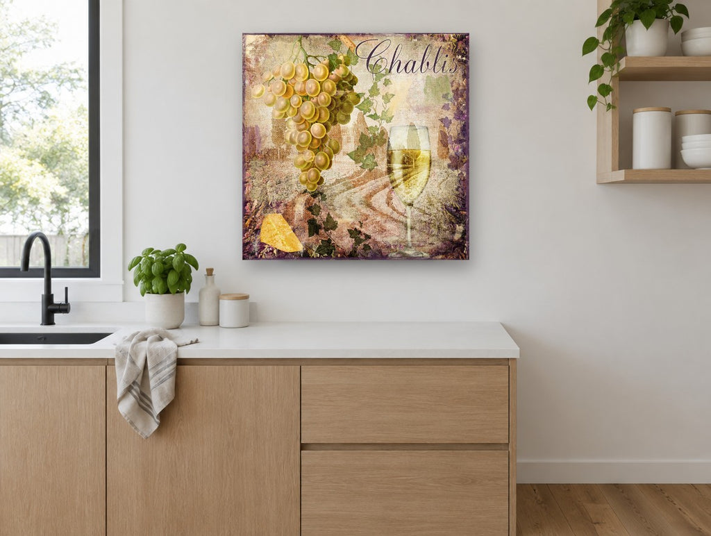 Chablis Grapes and Glass kitchen canvas print on the wall of a kitchen