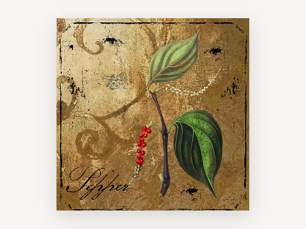 Pepper Vine Gold, floral canvas wall art print, front view