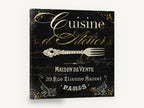 Cuisine d'Atelier Paris, vintage paris kitchen fork sign, stretched canvas wall art print ready to hang