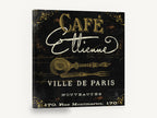 Café Etienne Paris, vintage paris café typography sign, stretched canvas wall art print ready to hang