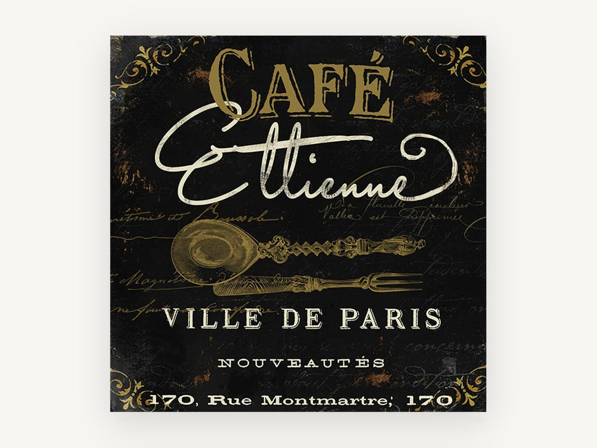 Café Etienne Paris, vintage canvas wall art print, front view