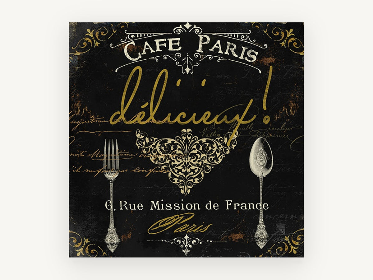 Café Paris Délicieux, vintage canvas wall art print, front view