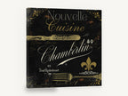 Nouvelle Cuisine Chambertin, vintage french cuisine typography, stretched canvas wall art print ready to hang