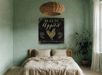 Bon Appétit Gold Rooster vintage canvas print on the wall of a bedroom