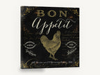Bon Appétit Gold Rooster, vintage french bon appétit rooster sign, stretched canvas wall art print ready to hang