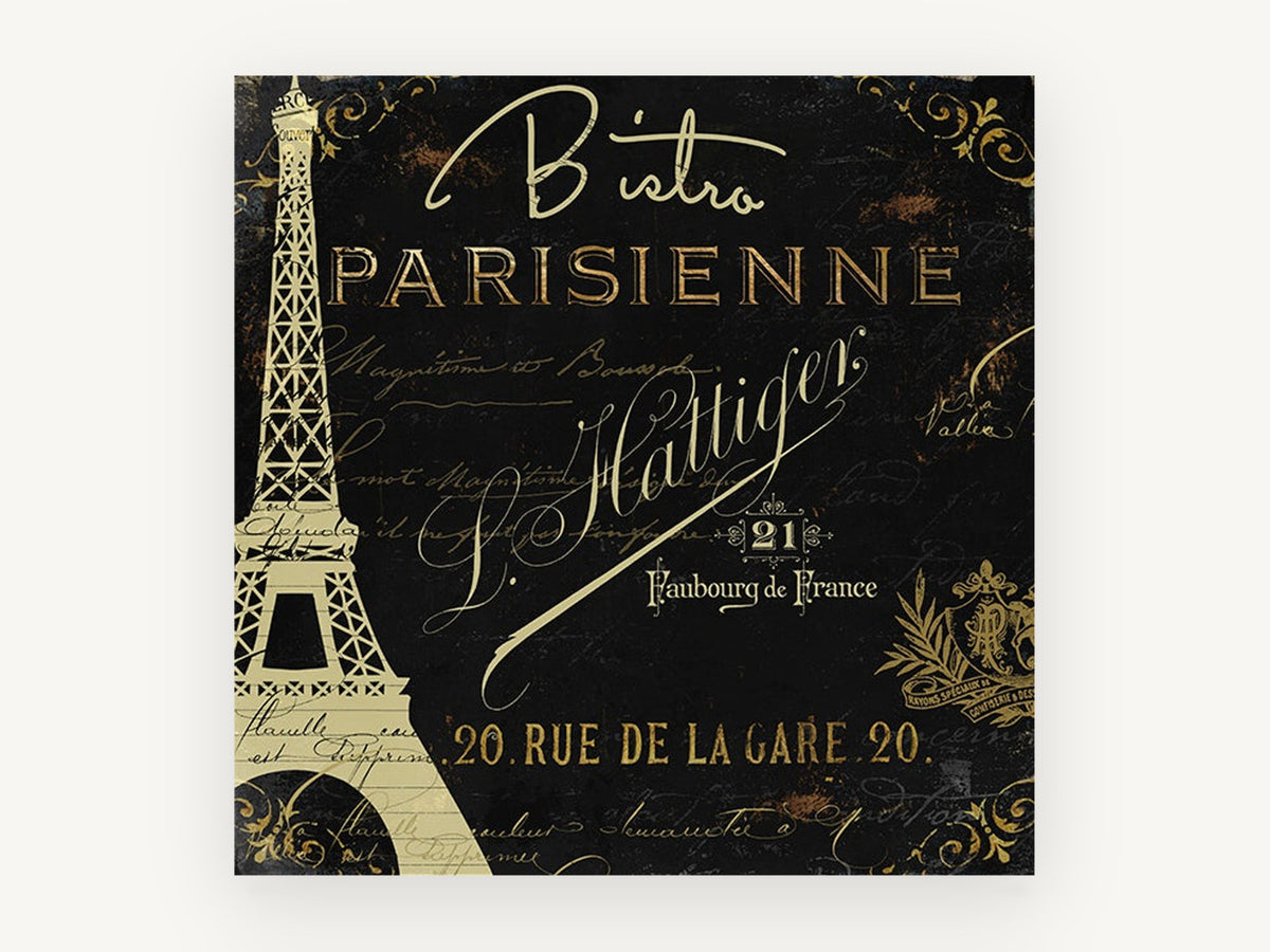 Bistro Parisienne Noir, vintage canvas wall art print, front view