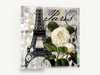 Camellia Over Paris, white camellia eiffel tower paris, floral canvas wall art print ready to hang