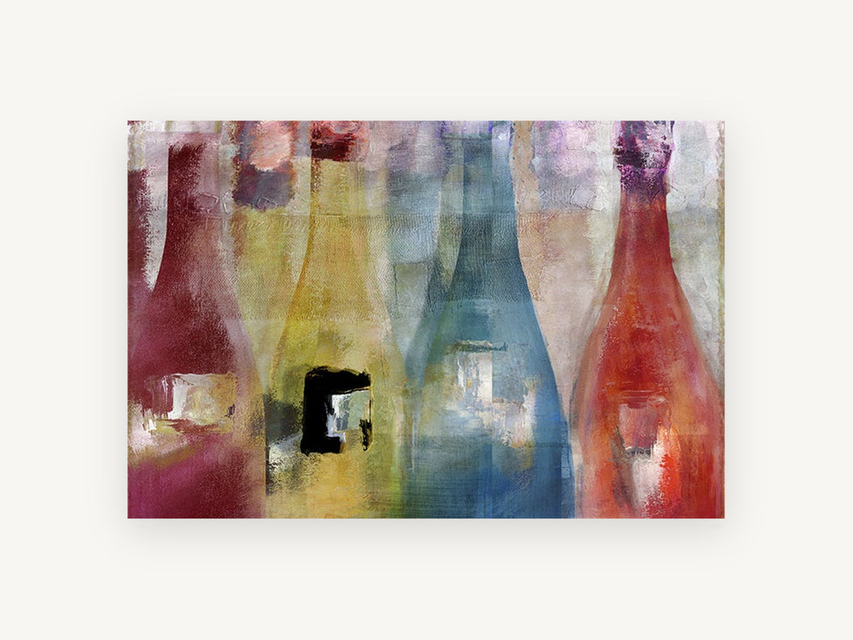 Four Bottle Spectrum, kitchen canvas wall art print, front view