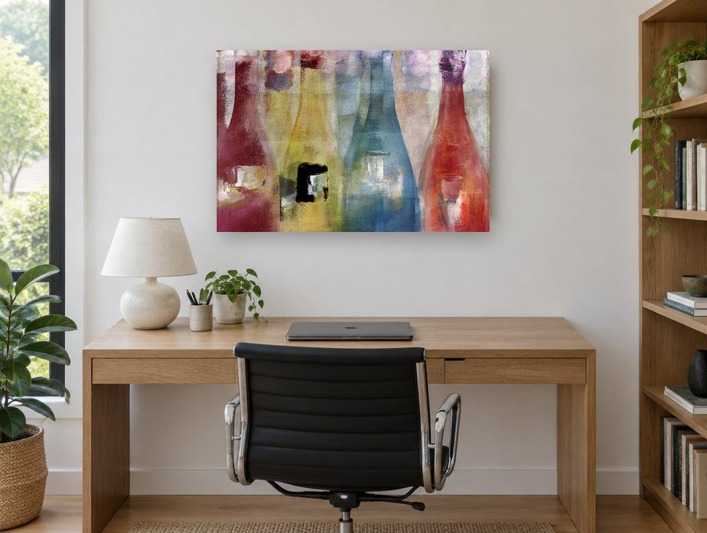 Four Bottle Spectrum kitchen canvas print on the wall of a study