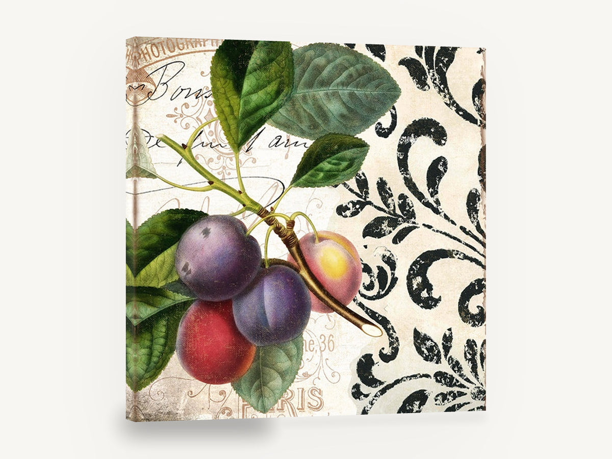 Plum Branch Damask, plum branch vintage french botanical, floral canvas wall art print ready to hang