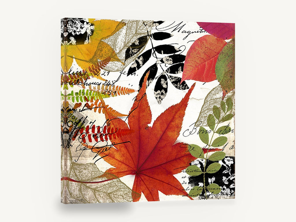 Autumn Script Collage, autumn leaves collage handwritten script, floral canvas wall art print ready to hang
