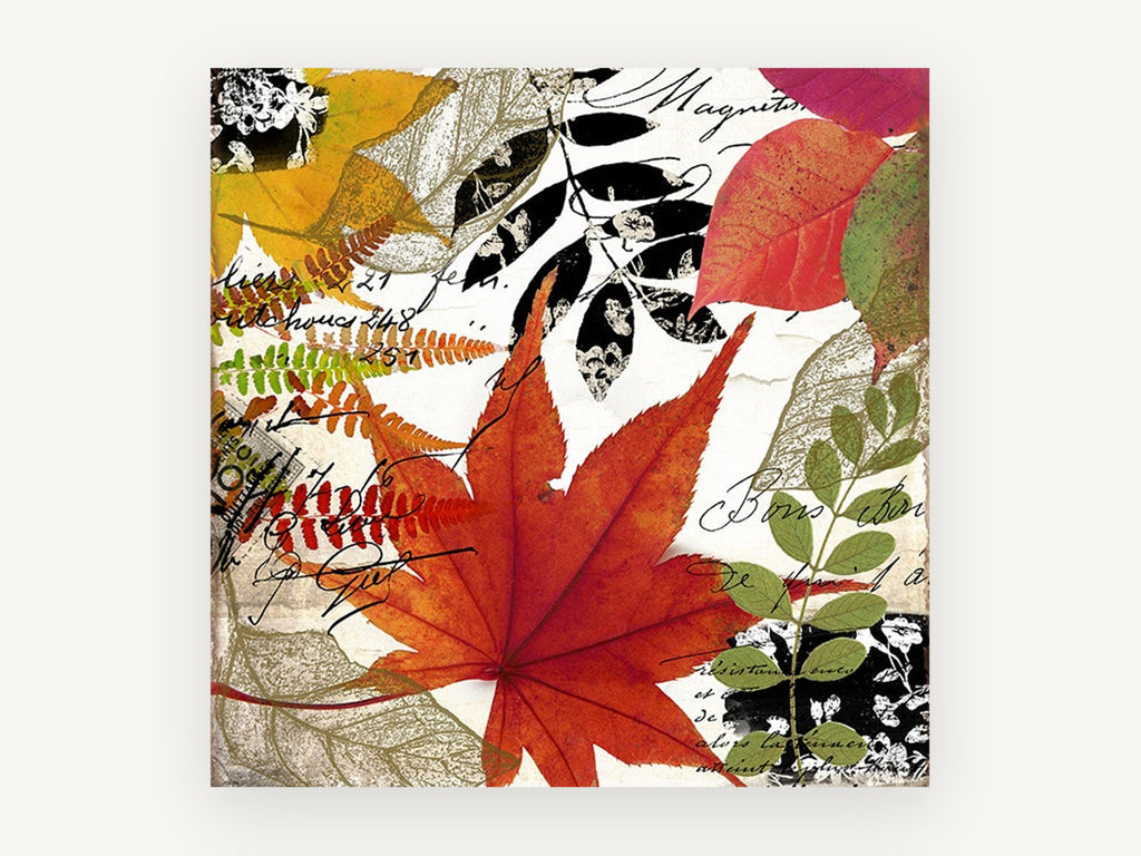 Autumn Script Collage, floral canvas wall art print, front view