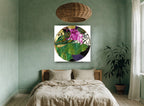 Magenta Bloom Glasswork floral canvas print on the wall of a bedroom